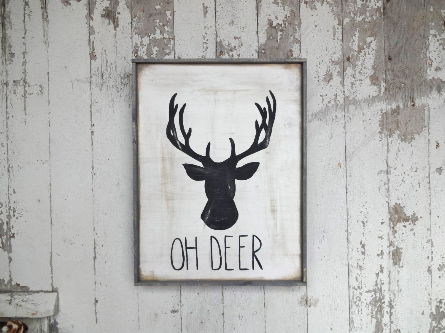 Oh deer deer head silhouette wood sign by loveandgrey on Etsy