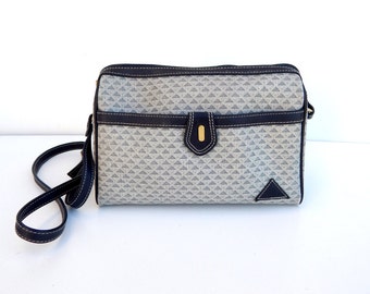 Vintage 1984 Liz Claiborne Navy Blue Leather Trim Shoulder Bag Purse Crossbody, Blue Handbag Purse, Navy Blue Liz Claiborne Logo Bag