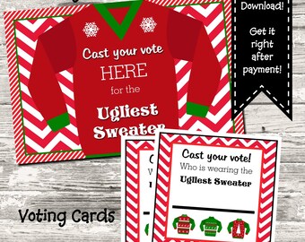 Ugly Sweater Christmas Party Voting Cards & Awards Tacky