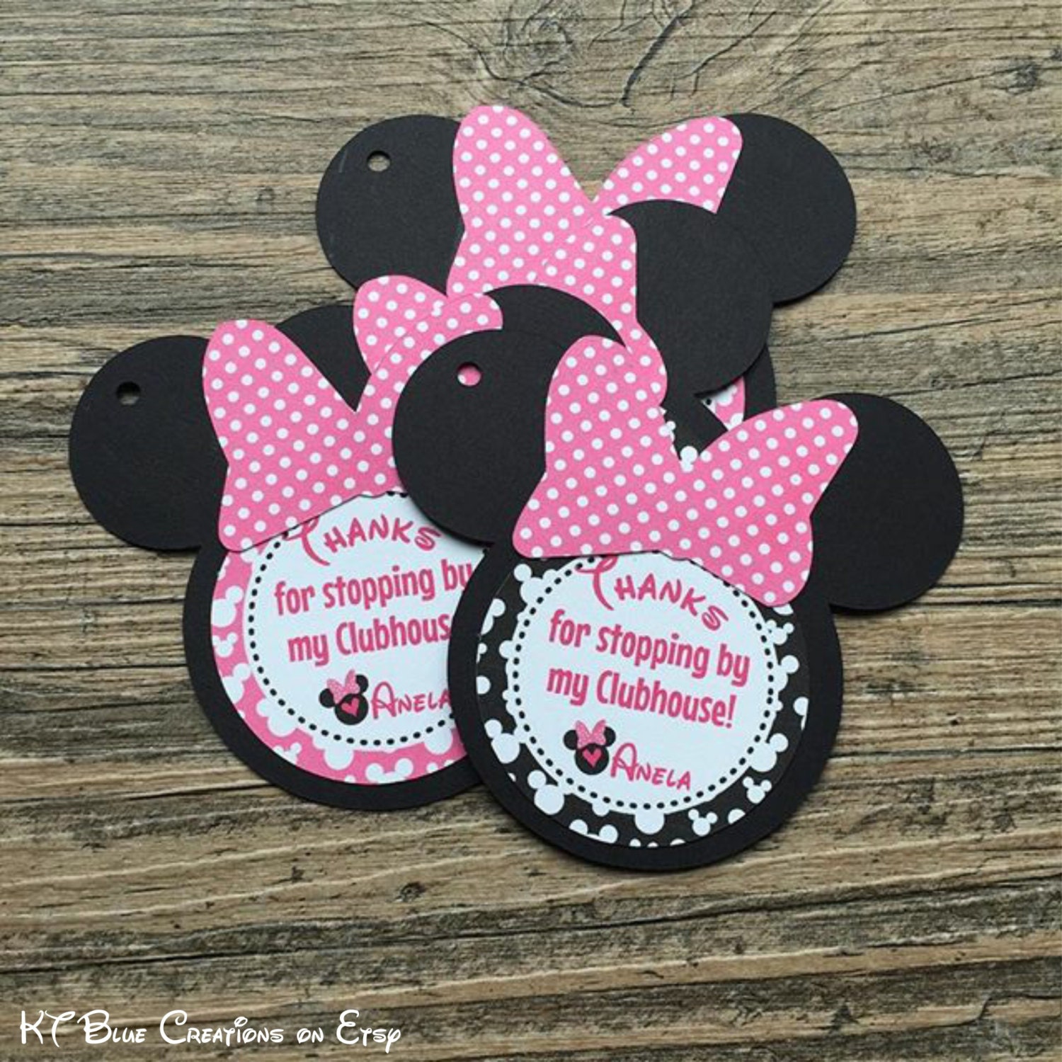 Minnie Mouse Favor Tags PERSONALIZED Hot Pink Black