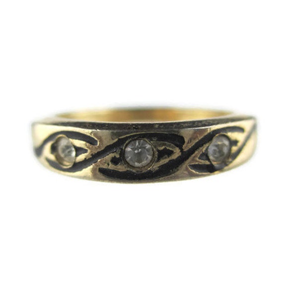 Vintage Uncas 18k HGE 3 stone Enamel Wedding Band Ring Size