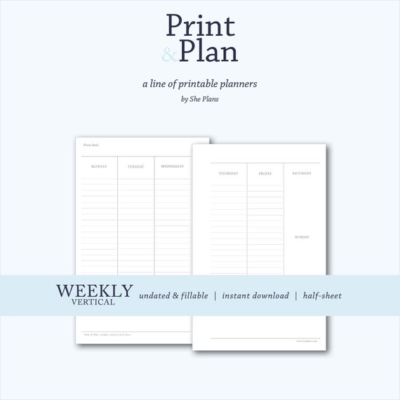 Weekly vertical Print &amp; Plan Planner undated and fillable