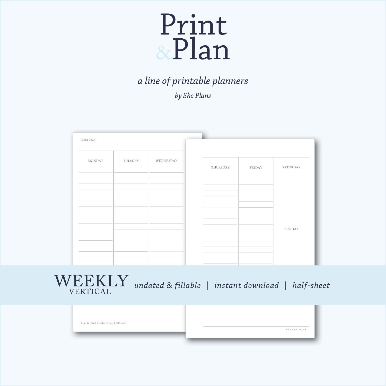 weekly vertical print plan planner undated and fillable