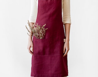 Burgundy Stone Washed Linen Apron