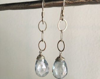 Sterling Silver Chain Ice Blue Quartz Briolette Earrings