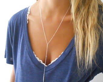 Long Silver Y necklace, Silver Lariat Necklace, Layering Necklace, Long Silver Necklace; Silver Y Necklace, Drop Necklace, Sterling Silver