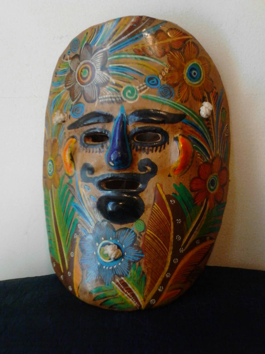 Talavera Pottery Mask Hand Painted Vintage Mexican Folk Art