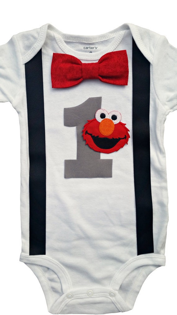 Baby Boys 1st Birthday Outfit Elmo Bodysuit Grey