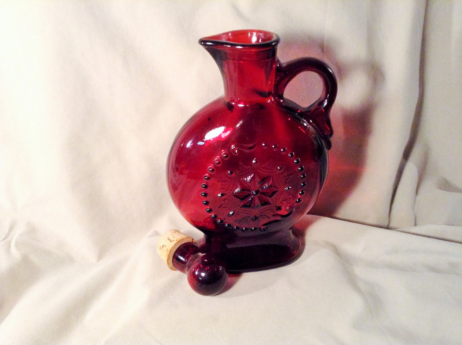 Vintage Wheaton Ruby Red Glass Decanter Stars Design Around