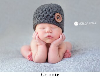 Newborn Infant Baby Boy Hat, Knit Baby Boy Beanie with button, Newborn hat, Baby Boy, Infant Baby boy - Newborn baby boy - baby boy hat