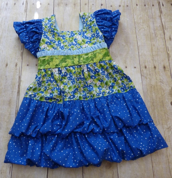 Little girls blue and green dressy dress by EmelineDesign on Etsy