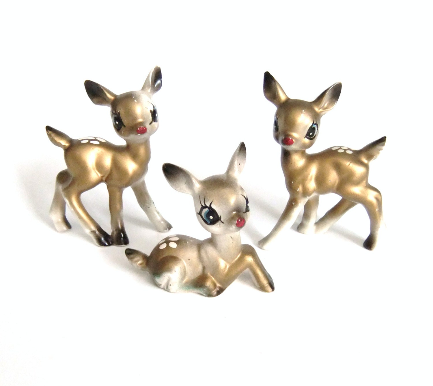 Baby Deer Figurines Christmas Gold Deer Vintage by VintageByJade