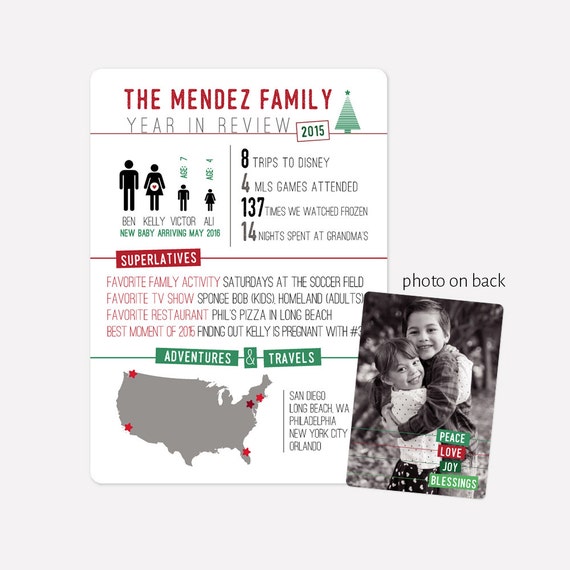 Infographic Photo Holiday Card - Year in Review - Include photo on back