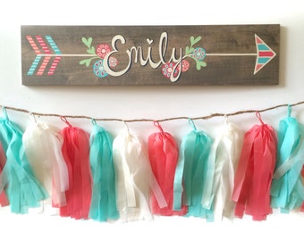 Wooden Name Sign - Personalized Baby Gifts - Tribal Nursery Decor - Nursery Wall Art - Babyshower Gift - Girls Room Decor - Nursery Art