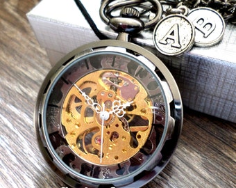 Groomsmen Pocket Watch Set of 7 Antique Grey Personalized Pocket Watches with Chains Clearance Groom Wedding Best Man Ships to US/Canada