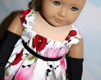 18 Inch Doll (like American Girl) Red and Pink Floral Formal Gown with Black Gloves