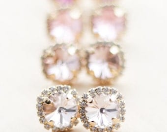 Bridesmaid Gift - Gold Swarovski Halo Stud - You Pick the Color - Bridesmaid Jewelry - Crystal Earrings