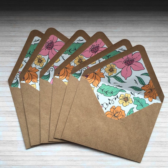 Items similar to Sale A2 Kraft Envelopes. Set of 6 Floral Paper lined