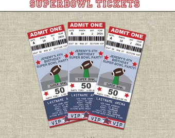 Superbowl Football Ticket Invitation- Printables- Editable Text PDF- Instant Download- Personalize- Adobe Reader- Red & Blue- Party - 50