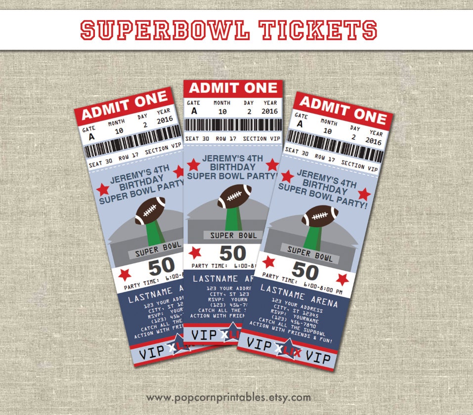 Superbowl Football Ticket Invitation Printables Editable