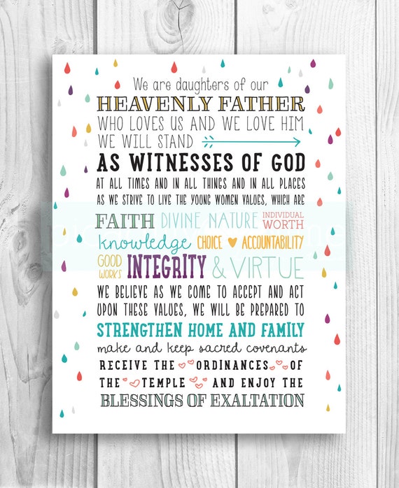 Items similar to LDS Young Women Motto, Daughter of Heavenly Father ...