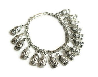 Silver Buddha Bracelet, Dangling Charm Bracelet, Buddha Jewlery Bracelet