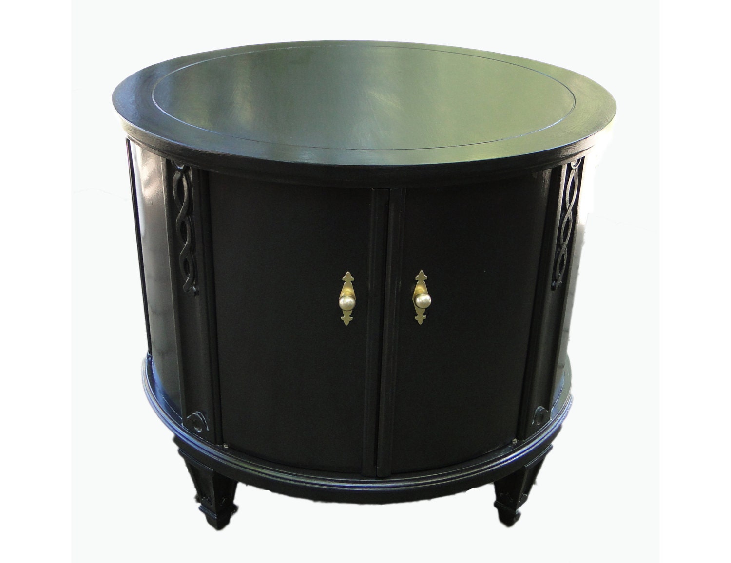 Nightstand With Door Round End Table With Doors Vintage Custom Refinished Nightstand Cabinet Painted Storage Handpainted