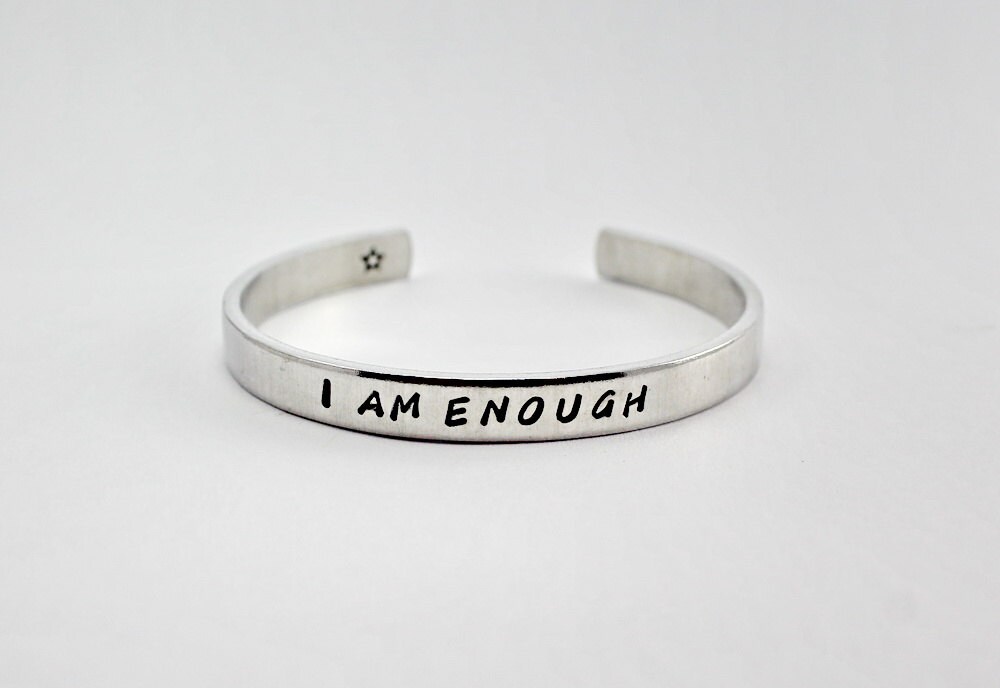 I am Enough Cuff Bangle Bracelet Hand Stamped Inspirational