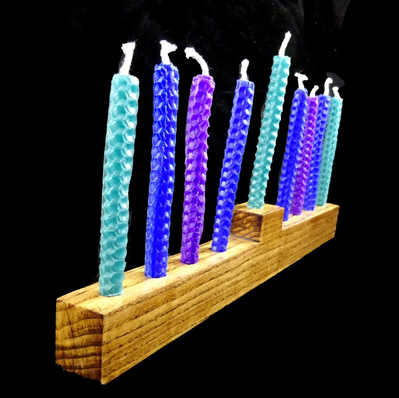 Hanukkah Square Wood Menorah Modern Candle Holder Teak