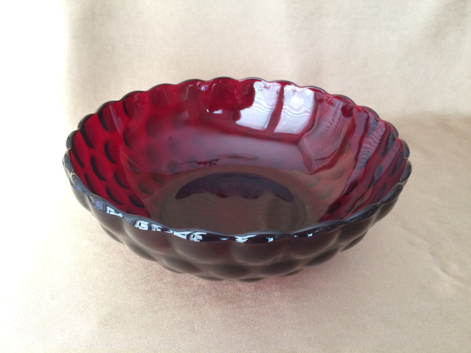 Ruby Red Bubble Bowl, Anchor Hocking, Red Fire King Bowl, Holiday