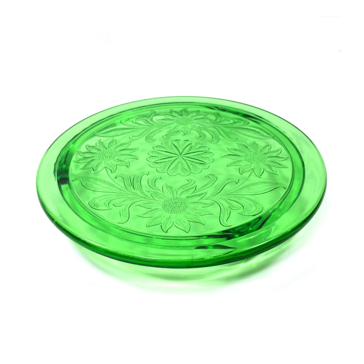 Vintage Sunflower Vaseline Glass Cake Plate
