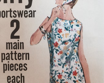 1960s Jiffy Short Shift Dress, Shorts & Scarf, Simplicity Sewing Pattern 5444, Tennis Dress, Easy to sew, Size 16 Bust 36