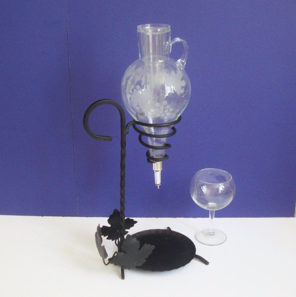 Wine Dispenser Wine Set Vintage Bar Set Etched Glass