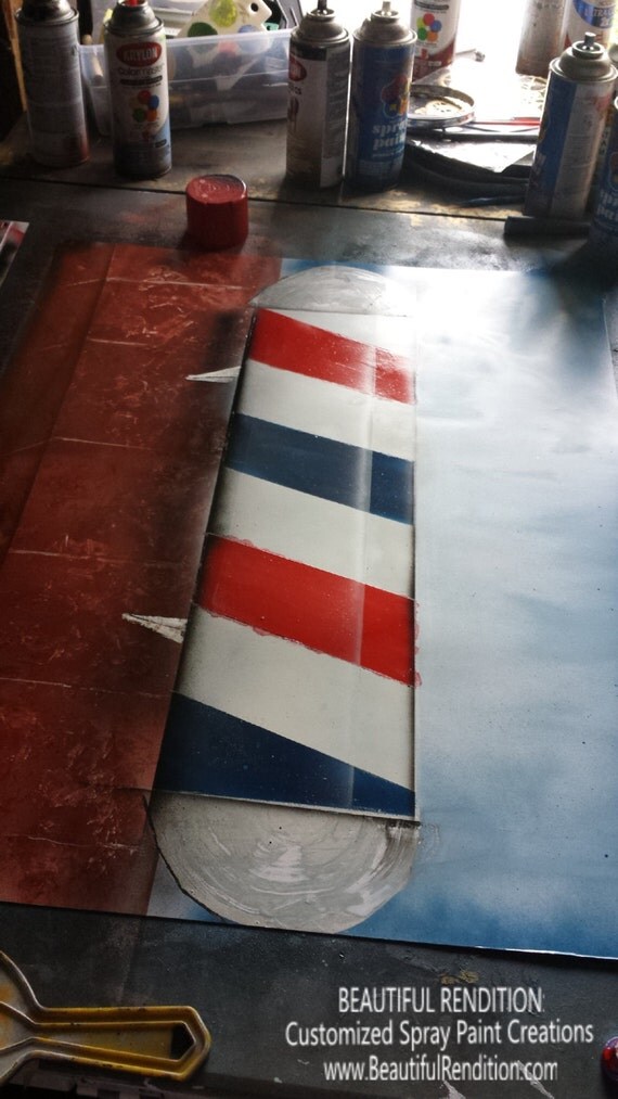 Barber Pole Spray Paint Art CUSTOM LETTERING