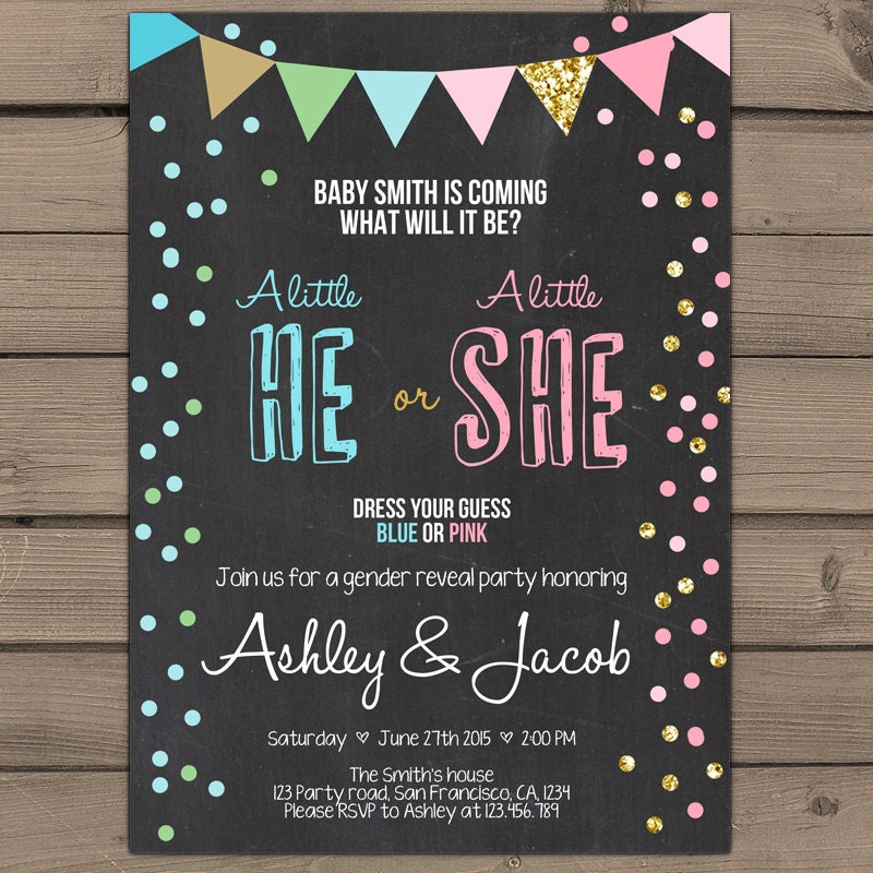 Confetti Gender reveal invitation Gender reveal party invite