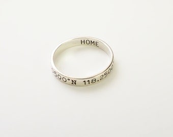 30% OFF Skinny Coordinates Ring in Sterling Silver • Personalized Stackable ring • Custom Coordinates Ring • Longitude Latitude Ring RM22F41