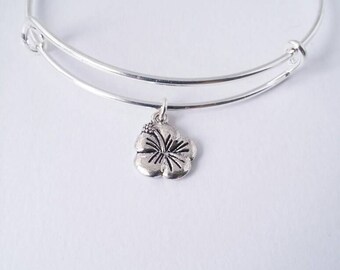 Hibiscus flower single charm bangle bracelet