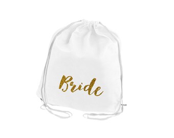 Personalized Bride Cinch Back Pack - Back Pack - Overnight Bag - Drawstring Back pack, Sports Bag, Bridemaid Gifts
