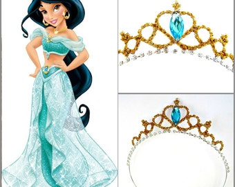 Princess Jasmine GOLD CROWN , Princess Jasmine Gold Rhinestone Crystal Metal Tiara ,Princess Jasmine Costume Accessories, Birthday Crown