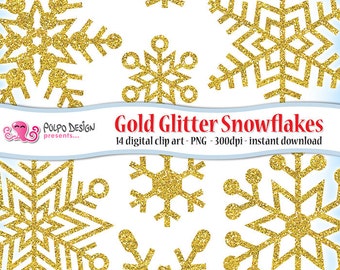 Gold Glitter Snowflakes clipart. Digital clip art. Commercial & personal Use. Instant Download. PNG snow sparkle golden Snowflake Christmas.