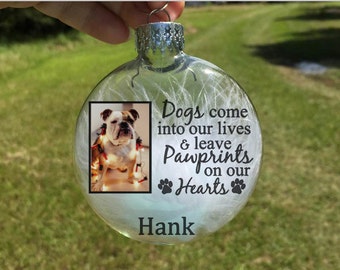 Personalized dog photo ornament-pet memorial ornament-Ornament for pet lovers-custom dog ornament-customized Christmas ornament-paw-prints