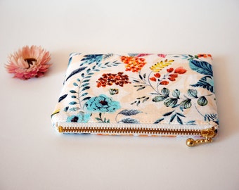 Floral zipper bag, small cosmetic pouch, medicine pouch, floral coin purse, gift for garden lover