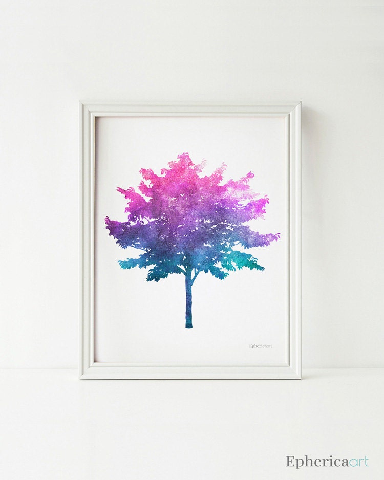 Tree wall art 8x10 art print Blue purple Tree decor