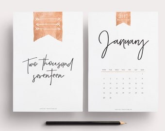 2017 Calendar, Printable Calendar, Rose Gold Calendar, Monthly Calendar, Wall Calendar, Wall Calendar 2017, Desk Calendar, 2017 Planner