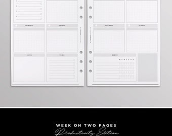 PRINTED WO2P Productivity Edition | Weekly Planner Inserts | Week On Two Pages | 2016-2017 Planner Calendar | Yearly Academic Planner