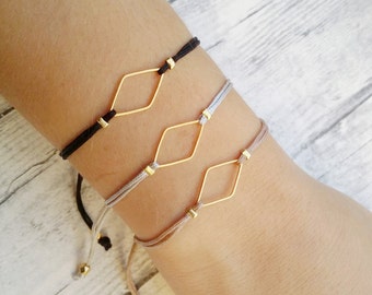 Rhombus charm bracelet, friendship bracelet, macrame bracelet, minimal bracelet, geometric, gold, bracelet set, jewelry, gift, women, trendy