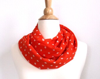 Orange and White Polka Dot scarf, Infinity scarf, Orange and white polka dot, Loop scarf, circle scarf, Gifts for her