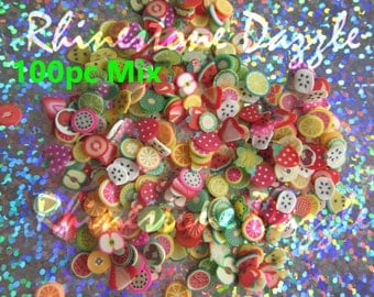100pcs Fruit Polymer Clay Slices, Fine Slices for nail design, nailart, nail decoration, 3D nailart, fimo slices, polymer clay slices