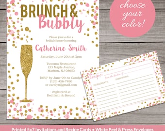 Bridal Shower Invitation Brunch and Bubbly Pink and Gold Glitter - Elegant Bridal Shower Invitation - Bridal-146