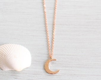 Rose Gold Crescent Moon Necklace - Small Rose Gold Hammered Crescent Moon Necklace - Little Rose Gold Crescent Moon - Tiny Rose Gold Moon